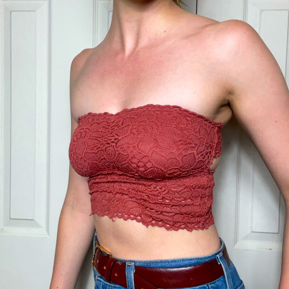 Aerie Lace Strapless Crop Top - Rust